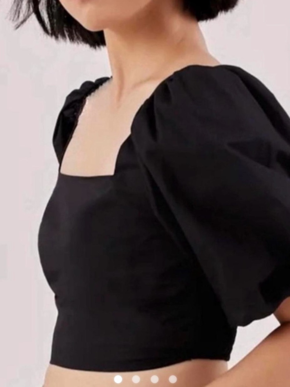 Jason Wu Cotton Black Puff Sleeve Square Neck Crop Top Med